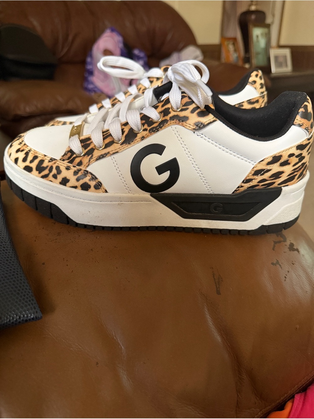 GBG Los Angeles White Leopard Print Platform Sneakers